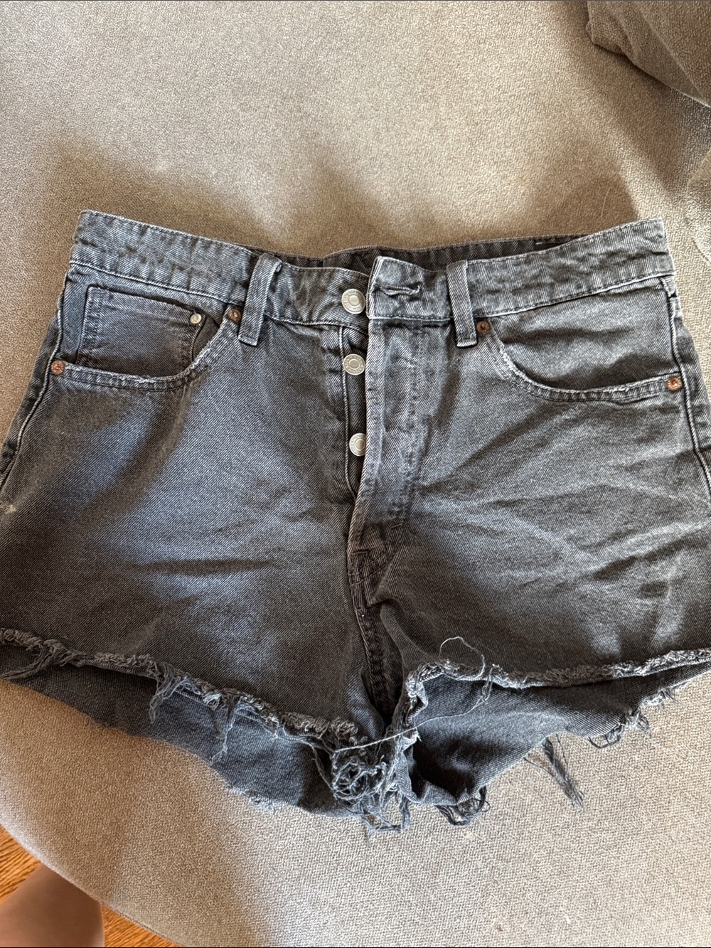 Vintage Black High-Waist Distressed Jean Shorts